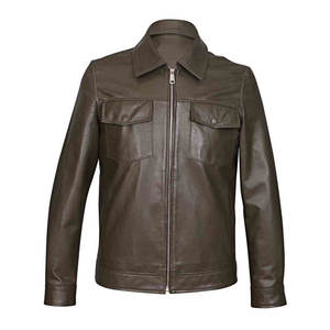 OEM Genuine Leather <b>Jacket</b> Men's Sheepskin Stand Collar Front Logo Waterproof Breathable <b>Slim</b> <b>Fit</b> Factory Direct New Fashion - Product Image 2