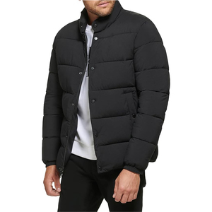 Veste matelassée en laine pour homme North-Face, style streetwear d'hiver, noire avec col à capuche, fermeture éclair, résistante à l'eau, logo sur le devant - Product Image 1