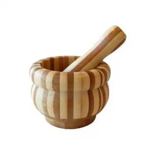 Ensemble pilon et mortier en bois robuste, résistant au lave-vaisselle et au four, étanche, qualité alimentaire, réglable en finesse pour épices et herbes - Product Image 1