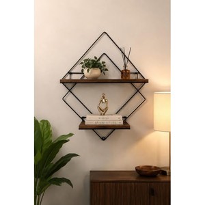 Mango Wood Ebony Inlay Geometric Wall Shelf | Luxury Marquetry Design Wholesale - Product Image 1