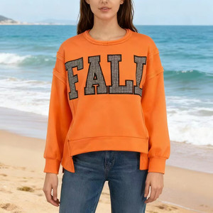 Pull en maille à col rond pour femme, couleur lavande, avec broderie de lettres Hawaïennes, coupe classique, style décontracté pour l'automne - Product Image 3