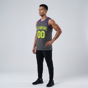 Maillot de basket personnalisé à col rayé 100% polyester sans manches anti-UV, gestion de l'humidité, respirant, léger pour hommes - Product Image 4