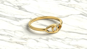 Bague minimaliste en or 18 carats avec motif œil, sertie de diamants taille ronde, bague empilable, bijoux fins pour femmes - Product Image 3