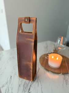 Elegante Bolsa Porta Vino de Cuero Genuino, Funda de Lujo para una Sola Botella, Modelo Vintage LEB-0069B - Product Image 3