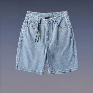 กางเกงยีนส์ขาสั้นทรงตรงสไตล์ลำลองสำหรับผู้ชาย รุ่นพื้นฐาน ซัมเมอร์ วินเทจ เป็นมิตรกับสิ่งแวดล้อม แห้งเร็ว ปักลาย ติดกระดุม สีกลาง/สีเข้ม - Product Image 6