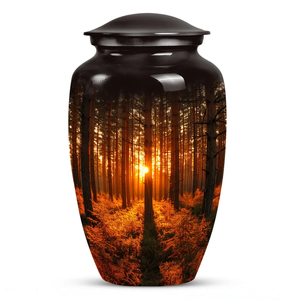 Chocolate Metal Human <b>Ashes</b> Urn Adult Cremation <b>Keepsake</b> Urn Forest Sunset Memorial Vase Custom - Product Image 1