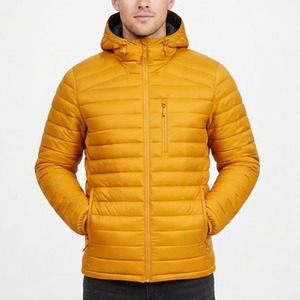 Wholesale Custom Logo High New Men's Hooded Down <b>Coat</b> Solid Color Zipper Closure Breathable Casual Outerwear <b>Yellow</b> Regular Fit - Product Image 1