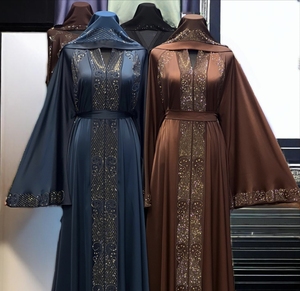 Hot sale Modest Dubai Beaded Sequined <b>Long</b> Sleeve Abaya Muslim Traditional Handmade Wedding Women Polyester Breathable V Neck - Product Image 1