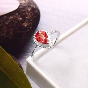 Bague en saphir Padparadscha en forme de poire, argent sterling 925, pierre précieuse orange pêche de Ceylan, faite à la main, cadeau de fiançailles - Product Image 2