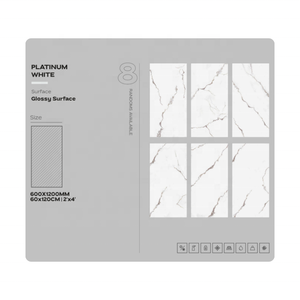 Carrelage intérieur en céramique pleine masse brillant Statuario gris 60x120 pour appartement, carrelage mural et de sol en porcelaine émaillée polie effet marbre - Product Image 6