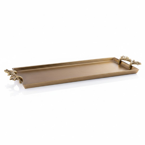 Plateau de service rectangulaire en aluminium avec poignée en feuille d'or, plateau argenté pour fruits et en-cas sur table - Product Image 2