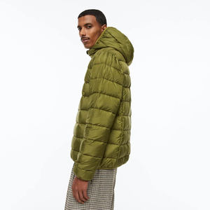 Chaqueta Acolchada Ligera con Capucha para Hombre, Alternativa al Plumón, Abrigo de Invierno Verde Oliva con Cierre, Venta al Por Mayor - Product Image 4