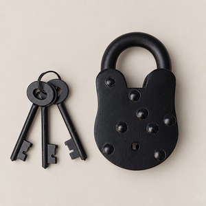 SHUBHAM Vintage Black Iron Padlock with Traditional Keys Heavy Duty Antique Style Lock for <b>Door</b> Gate Trunk Cabinet Hardware - Product Image 6