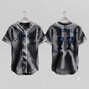 Custom Pinstripe Baseball Jersey Men's <b>Short</b> <b>Sleeve</b> <b>Button</b> <b>Up</b> Moisture Wicking Sublimated Team Apparel All Seasons - Product Image 1