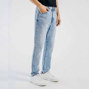 Jean en denim décontracté pour homme, style urbain, bleu foncé délavé, avec logo personnalisable - Product Image 1