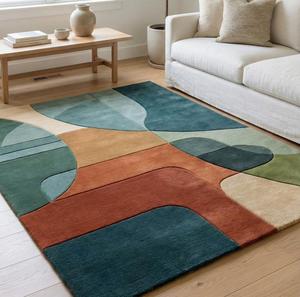 Luxury Modern Geometric Hand Tufted Wool Anti-Slip Medium Pile Area Rug Soft Abstract Commercial Use Living Room Bedroom Home - Product Image 1