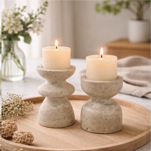 Support de bougie cylindrique en travertin, fait main, en pierre de grès crème brute, pour hôtel, SPA et salon - Product Image 5