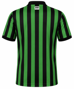 Men Green Black Striped Referee <b>Shirt</b> Half <b>Zip</b> Polo Collar Short Sleeve Professional Football Officials Performance Game Jersey - Product Image 2