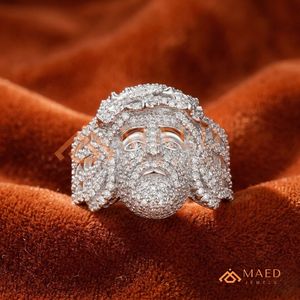 Hip Hop Jesus <b>Face</b> Ring - Premium Silver Finish Micro Pave 3D Sculpted Ring 925 Sterling Silver Hip Hop Religious Jewellery - Product Image 2