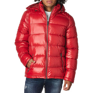 Manteau à capuche rouge pour homme, coupe classique, style décontracté, fermeture éclair, extérieur en nylon, tissu satiné, anti-plis, respirant, écologique - Product Image 1