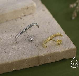 Boucle d'oreille minimaliste en argent sterling pour lobe d'oreille, style simple, en argent ou en or - Product Image 4