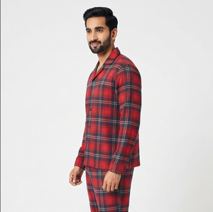 Pyjama pour homme en coton 100% à carreaux, manches longues, taille ajustable avec cordon, coupe classique, confortable et respirant - Product Image 5