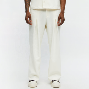 Wholesale Custom Print <b>Men's</b> <b>White</b> Wide Leg Pleated Trousers High Waist Cotton Smart Casual <b>Pants</b> Summer Style <b>Men's</b> Dress <b>Pants</b> - Product Image 1