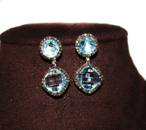 Wholesale 24.50CT 925 Silver Natural <b>Blue</b> <b>Topaz</b> Champagne Diamond Halo Drop Dangle <b>Earrings</b> Memoria Jewels - Product Image 4