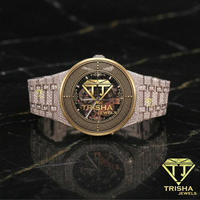 Montre personnalisée Hip Hop en forme de feuille, bicolore, avec diamants Moissanite pour hommes, cadran personnalisé et design unique