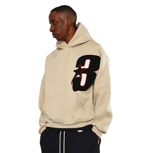 Lujo de alta calidad 100% algodón gota hombro albaricoque Sudadera con capucha logotipo personalizado Chenille bordado parche Streetwear sudaderas con capucha - Product Image 1