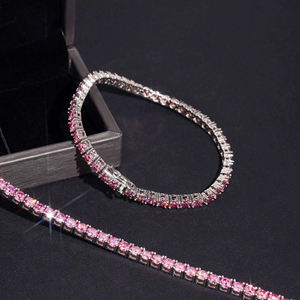 Pink Moissanite Round Brilliant Cut Tennis Bracelet Gold Plated Geometric Hiphop Unisex <b>Gift</b> - Product Image 2