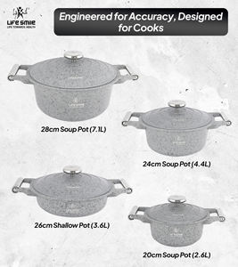 Juego de Utensilios de Cocina Antiadherentes de Granito y Titanio de Lujo con Asas de Acero Inoxidable, Tapa Metálica Ahorradora de Energía, Base Apta para Inducción - Product Image 2