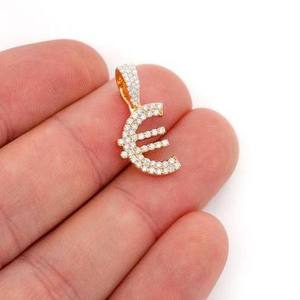 Pendentif personnalisé en or massif 10 carats avec symbole de l'euro et diamant naturel véritable, collier hip-hop personnalisable pour homme et femme, idée cadeau pour lui. - Product Image 2