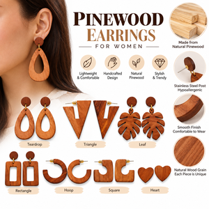 ต่างหูรูปหยดน้ำทรงห่วงใบไม้รูปหัวใจ รุ่น Wood-1010 น้ำหนักเบา ทำด้วยมือจากไม้สน สำหรับผู้หญิง เครื่องประดับแฟชั่น ขายส่ง - Product Image 6