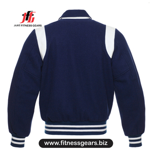 Veste de style universitaire bleu marine pour homme, style preppy, col rabattu, coupe régulière, matière laine et polyester - Product Image 2