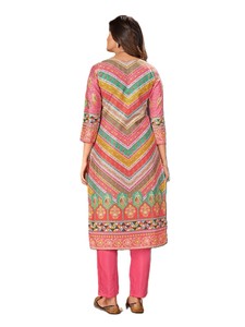 Conjunto de Salwar Kameez de Muselina de 3 Piezas Listo para Usar, Anarkali Kurta Pant, Vestido Largo Tradicional Diwali con Estampados Florales Vibrantes de Poliéster - Product Image 3