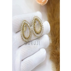 Alluring Premium Quality Gold Plated Brass <b>Stud</b> <b>Earrings</b> Zircon Stones for Women Evening Party Wear Trendy Fashion Collection - Product Image 1