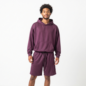 Conjunto de Sudadera con Capucha y Pantalones Cortos Deportivos Casuales para Hombre, 100% Poliéster, Pantalones Cortos Deportivos Holgados de Dos Piezas, Conjunto de Sudadera Holgada para Invierno - Product Image 1