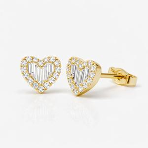 Pendientes de Diamantes Reales en Forma de Corazón Dhani Jewels, Oro Blanco de 14K, Claridad VS SI, Diamantes Baguette, Precio de Fábrica, Suministro al por Mayor - Product Image 3