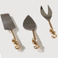 Ensemble d'outils à fromage en acier inoxydable avec finition dorée et extrémité nouée, poignée faite à la main, fromage en verre trempé de haute qualité
