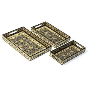 Plateau de service rectangulaire moderne en bois avec finition émaillée florale, utilisable comme table basse mobile - Product Image 2
