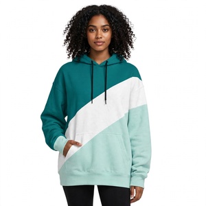 Sweat-shirt à capuche en polaire color block pour femme, décontracté, à épaules tombantes, à manches longues, avec poches - Product Image 1