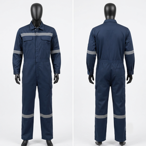 Premium Navy Blue 240 GSM Poly Cotton Twill Industrial <b>Work</b> Coverall Reflective Custom Logo Uniform CE Certified <b>Waterproof</b> - Product Image 1