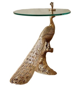 Pavo Glass Top <b>Round</b> <b>Side</b> <b>Table</b> with Antique <b>Gold</b> Finish Metal Base Modern Luxury Accent <b>Table</b> for Living Room - Product Image 1