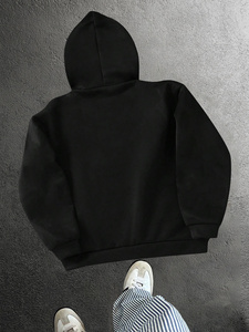 Sweat à capuche surdimensionné vintage en denim vieilli avec patchs lettres brodés, style streetwear OEM, délavé à l'acide - Product Image 2