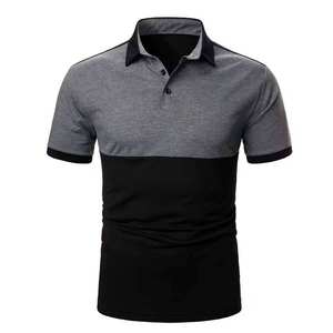 Polo à manches courtes pour homme, gris et noir, à blocs de couleurs, tricoté, décontracté, coupe classique - Product Image 3
