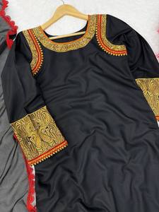 <b>Women</b> Traditional Black Slub Reyon Floor-Length <b>Kurta</b> Embroidered Sleeves Neckline Loose Fit Casual Wear Quick Dry Digital - Product Image 5