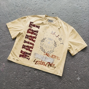 เสื้อยืดโอเวอร์ไซส์สไตล์วินเทจลายกราฟิกประดับเพชร พรีเมียมคอตตอน สตรีทแวร์ ฮิปฮอป ลุคซักยืด OEM ODM - Product Image 5