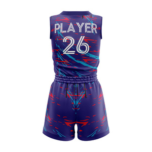 Conjunto de Camiseta y Pantalones Cortos de Baloncesto con Cuello en V para Niñas, Impresión Sublimada Personalizada, Absorbe la Humedad, 100% Poliéster, Equipación para Adultos - Product Image 3