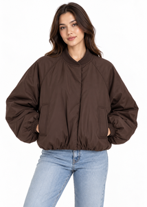 <b>Womens</b> Winter Chocolate Brown <b>Lightweight</b> Breathable <b>Bomber</b> <b>Jacket</b> Elasticated Cuffs Adjustable Drawcord Hem - Product Image 1